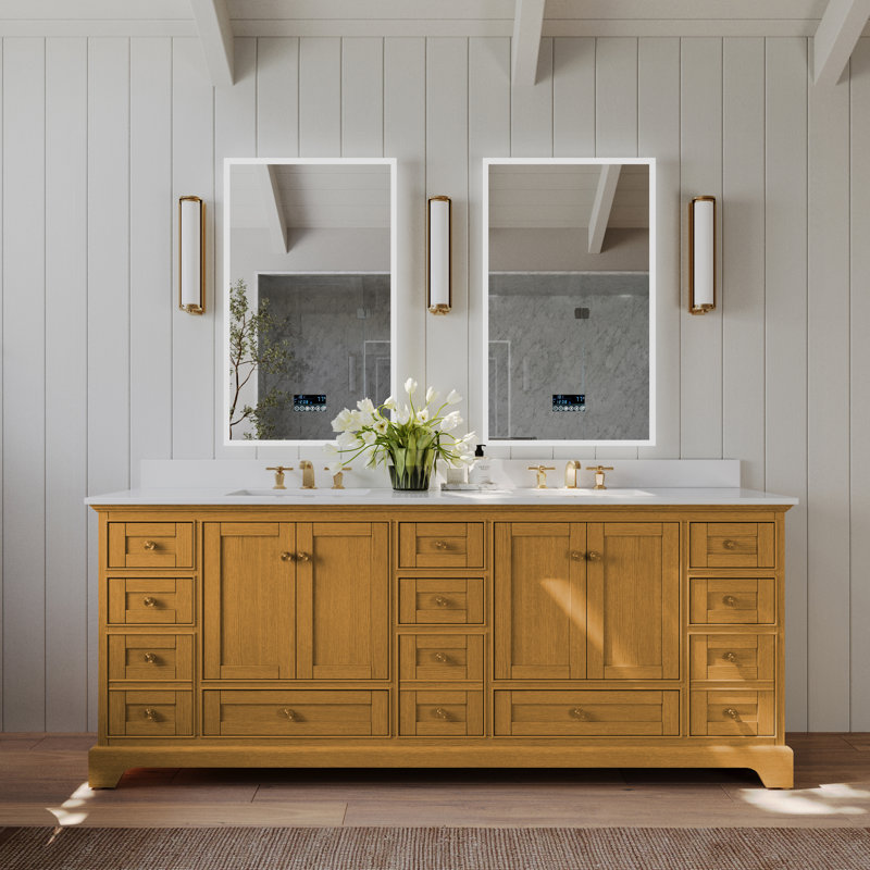 Varna 84'' Free Standing Double Bathroom Vanity, Rose Gold, Sienna