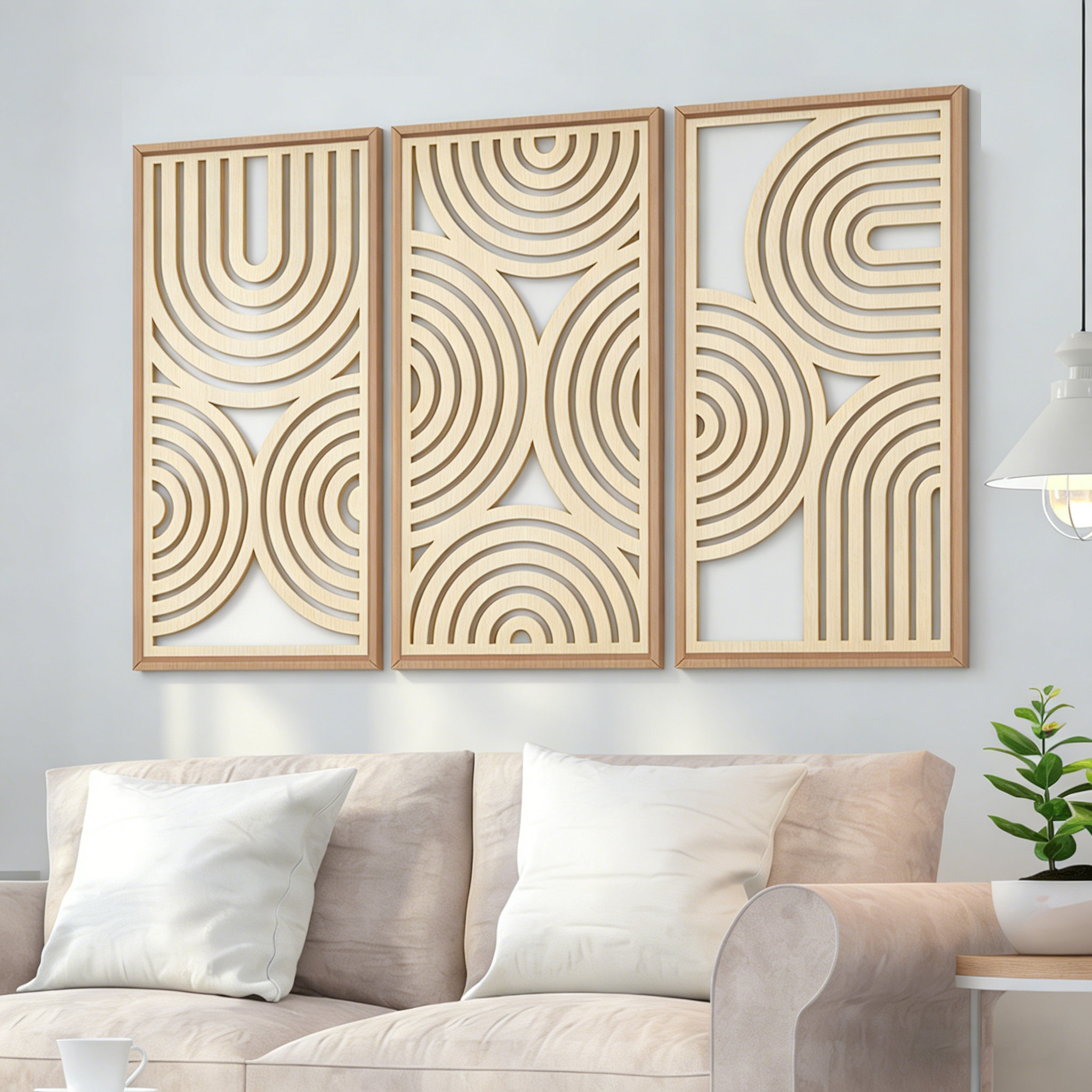 Trinx Large Boho Wood Wall Art Framed, Set Of 3 Mid-century Modern ...