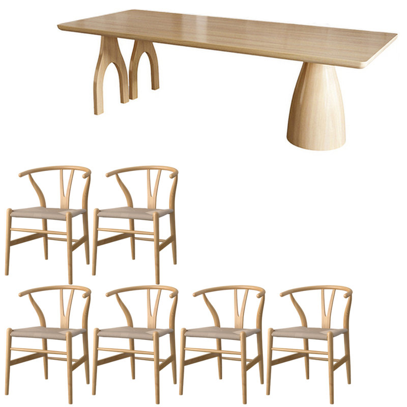 Japanese style solid wood dining table set, 29.5"H x 70.8"L x 31.4"W