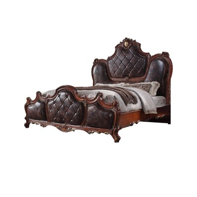 Queen Size Bed With Leatherette Padding, Brown in , Brown -  Benjara, BM230688