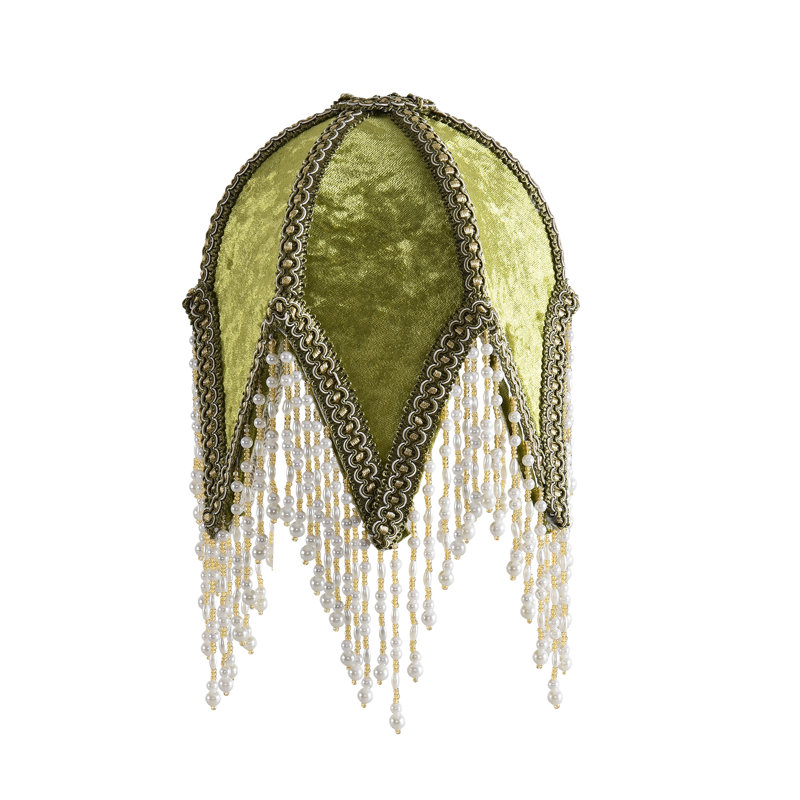 Tassel Lampshade - Retro Country Style Green Bead Tassel Lampshade,18cm Artistic Atmosphere Replacement Lamp Accessory For Living Room