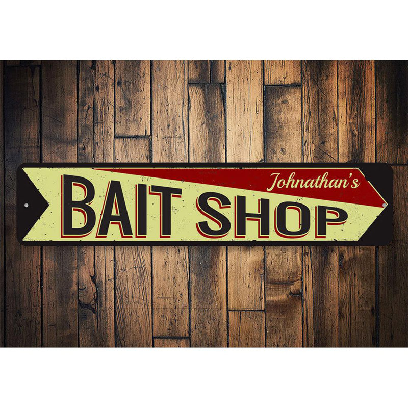 Enseigne en métal Bait Shop, H 4 po x l 18 po x P 0,04 po