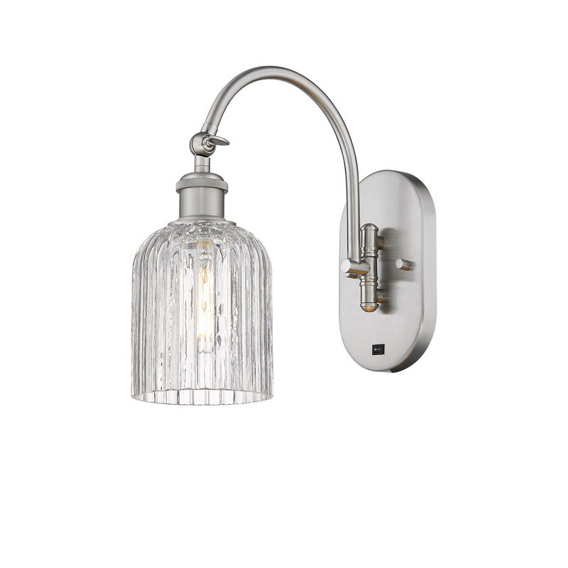 Fiennes Steel Armed Sconce, Satin Nickel, Clear