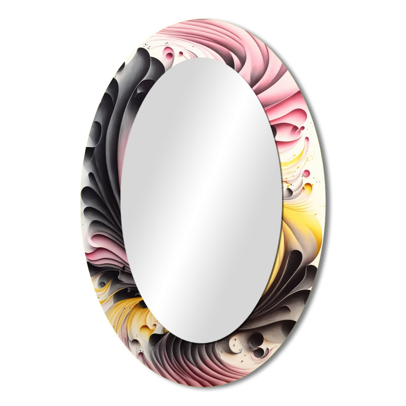 Multicolore Paint Swirl I - Grand miroir mural ovale sur métal, 36 po x 24 po