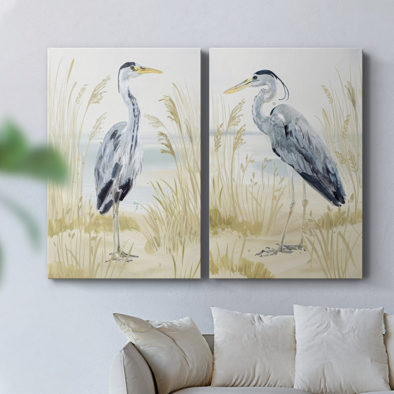Heron sur la côte I - Toile tendue avec châssis de qualité supérieure - Prêt à être accroché, H 18 po x l 24 po