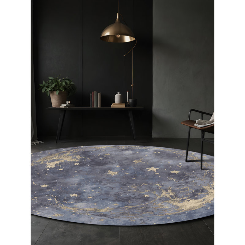 Tapis gris soyeux et moelleux, Rond 5 pi