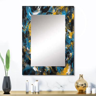 Royaumes abstraits bleus et jaunes I - Miroir décoratif abstrait sur métal