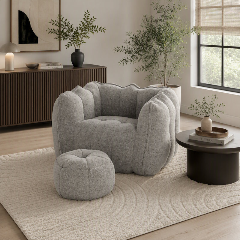 Fauteuil à billes Soft avec repose-pieds, Gris