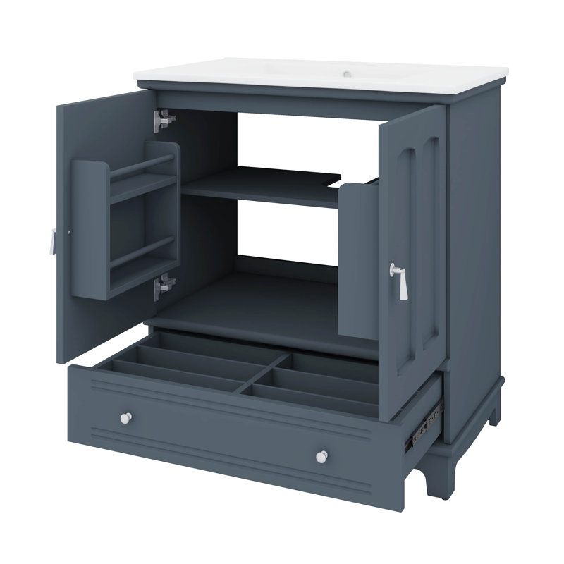 Meuble-lavabo de 30 po avec lavabo, armoire de style shaker moderne, tiroir, armoire de rangement avec tablette réglable