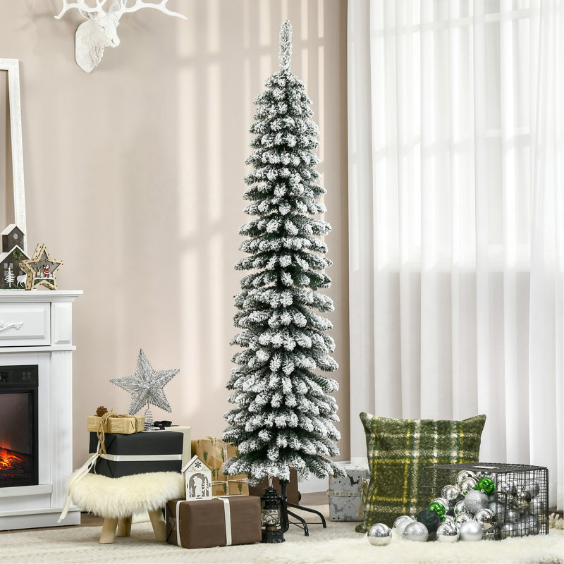 Arbre de Noël artificiel enneigé 6 pi de hauteur 6 pi, arbre de Noël mince avec branches réalistes et 395 pointes, vert