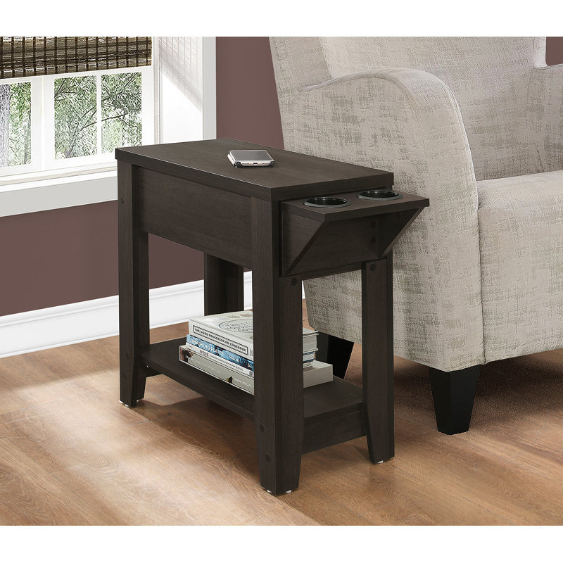 Table d'appoint, côté, bout, rangement, lampe, salon, chambre à coucher, stratifié brun, transitionnel, Espresso