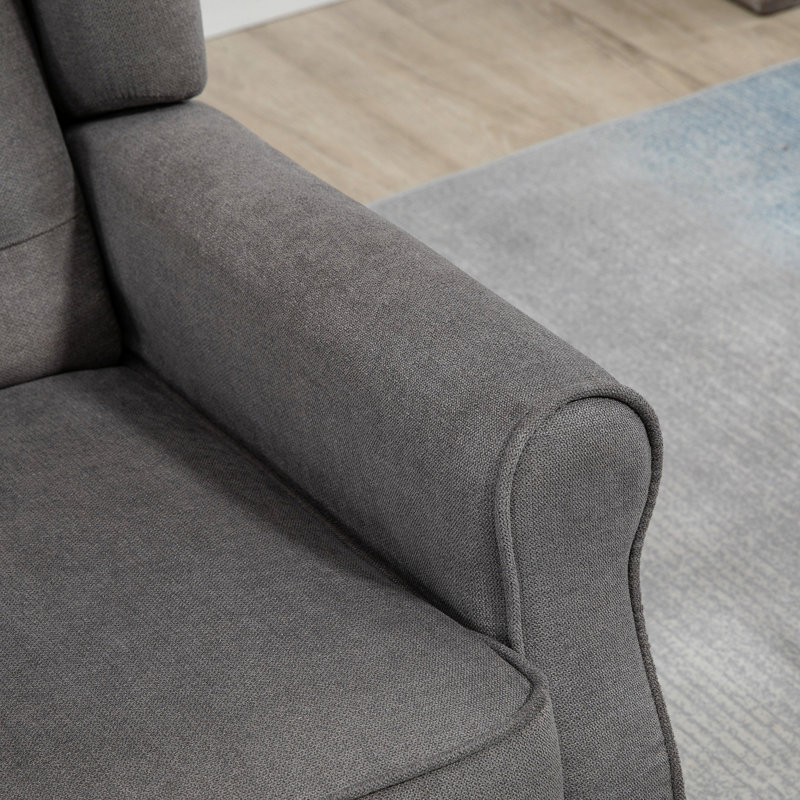 Chaise d'appoint moderne, capitonnée avec accoudoirs ronds et pieds en bois, Gris foncé