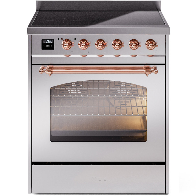 Cuisinière à induction 30 pouces avec 4 plaques à induction ILVE Nostalgie II Series, Acier inoxydable / Cuivre