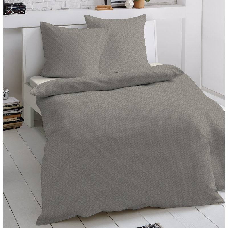 Domenic Damask Duvet Cover Set with Pillowcases Included, 155 x 220 cm - 1 Pillowcase (80 x 80 cm), Taupe