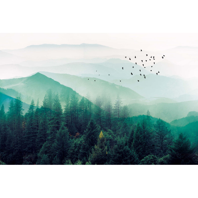 Papier peint amovible Misty Forest Trees Birds Leaves, L 9 po x l 15 po