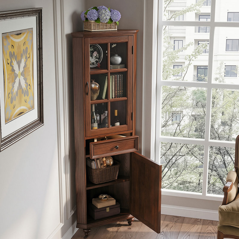 Vitrine haute vintage en chêne rouge brun foncé de 66 cm (25,98 po)
