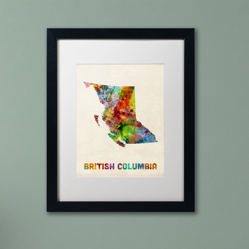 « british columbia map », impression encadrée, H 14 po x l 11 po x P 0,5 po, Blanc