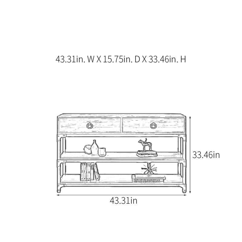 Industrial Style Console Table with Drawers, 33.46" H x 43.31" W x 15.75" D