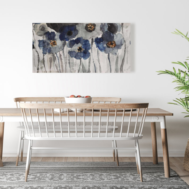 Fleurs bleues et floues | Toile bleue classique pour le décor de la chambre à coucher