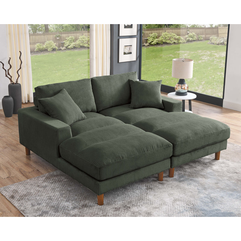Waxman 74'' Square Arm Sofa, Dark Green Corduroy