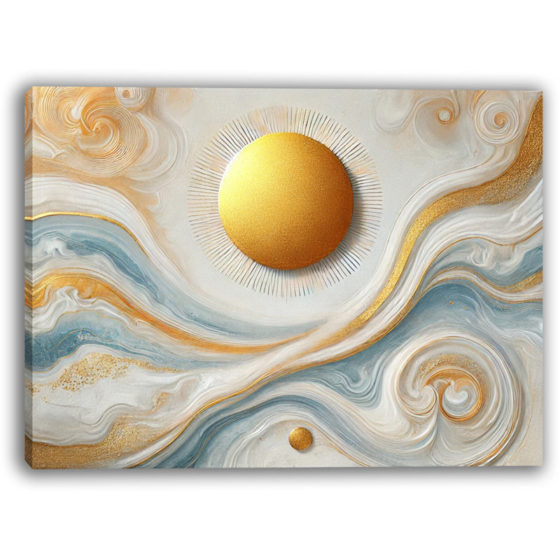 Radiant Golden Flow - art abstrait sur toile abstrait soleil et vagues, H 12 po x l 16 po x P 1 po