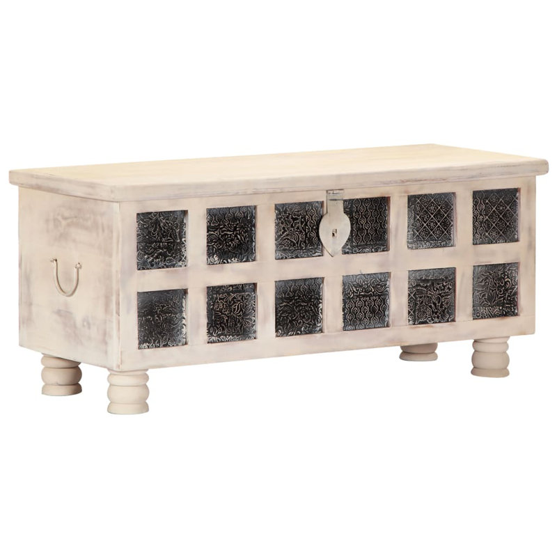 Boîte de rangement en bois d'acacia massif blanc 43,3 po x 15,7 po x 17,7 po