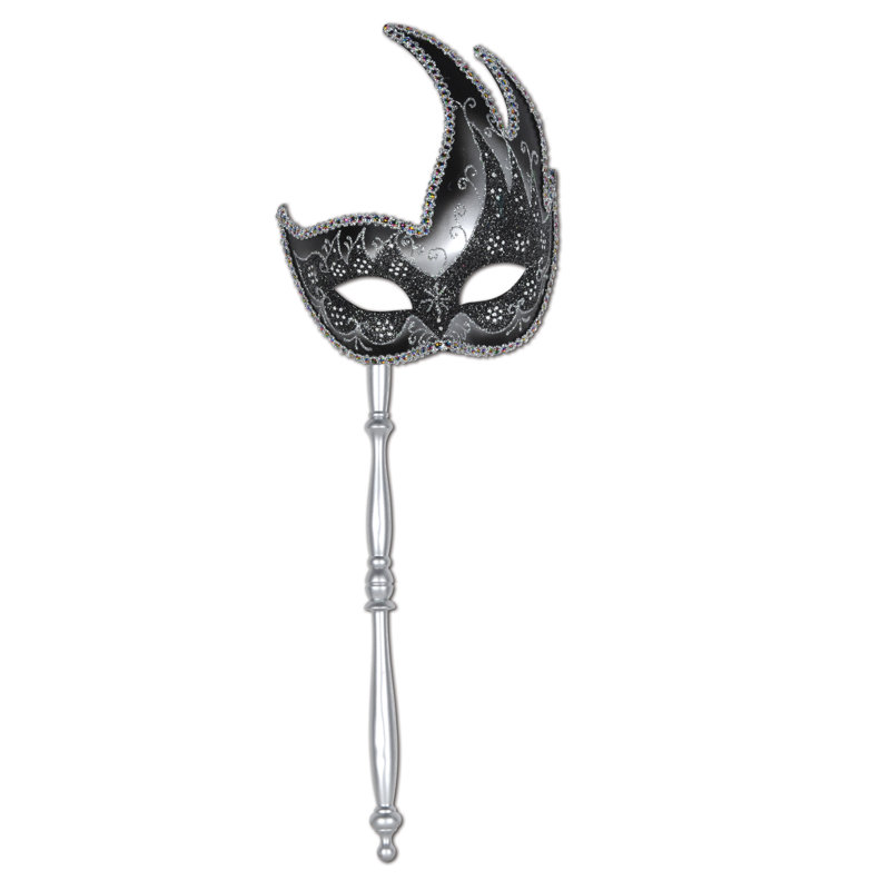 Masque scintillant avec bâton - paquet de 12, Argent
