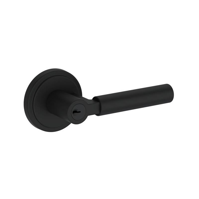 Lake Forest Keyed Entry Lever with Stepped Round Rose, Matte Black