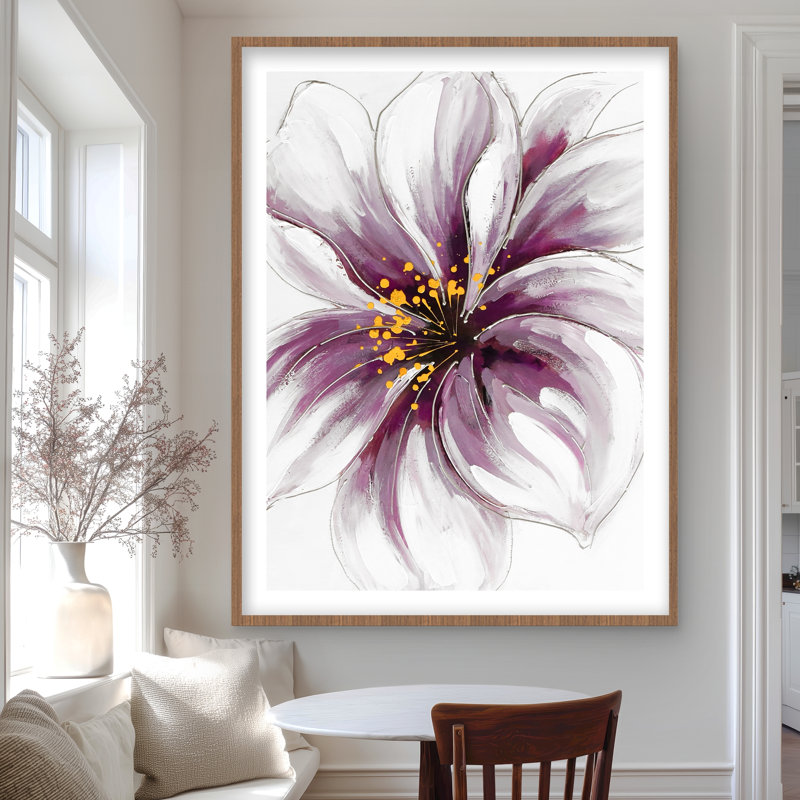 Imprimé mat orangé mauve | Art floral, H 48 po x l 36 po, Brun