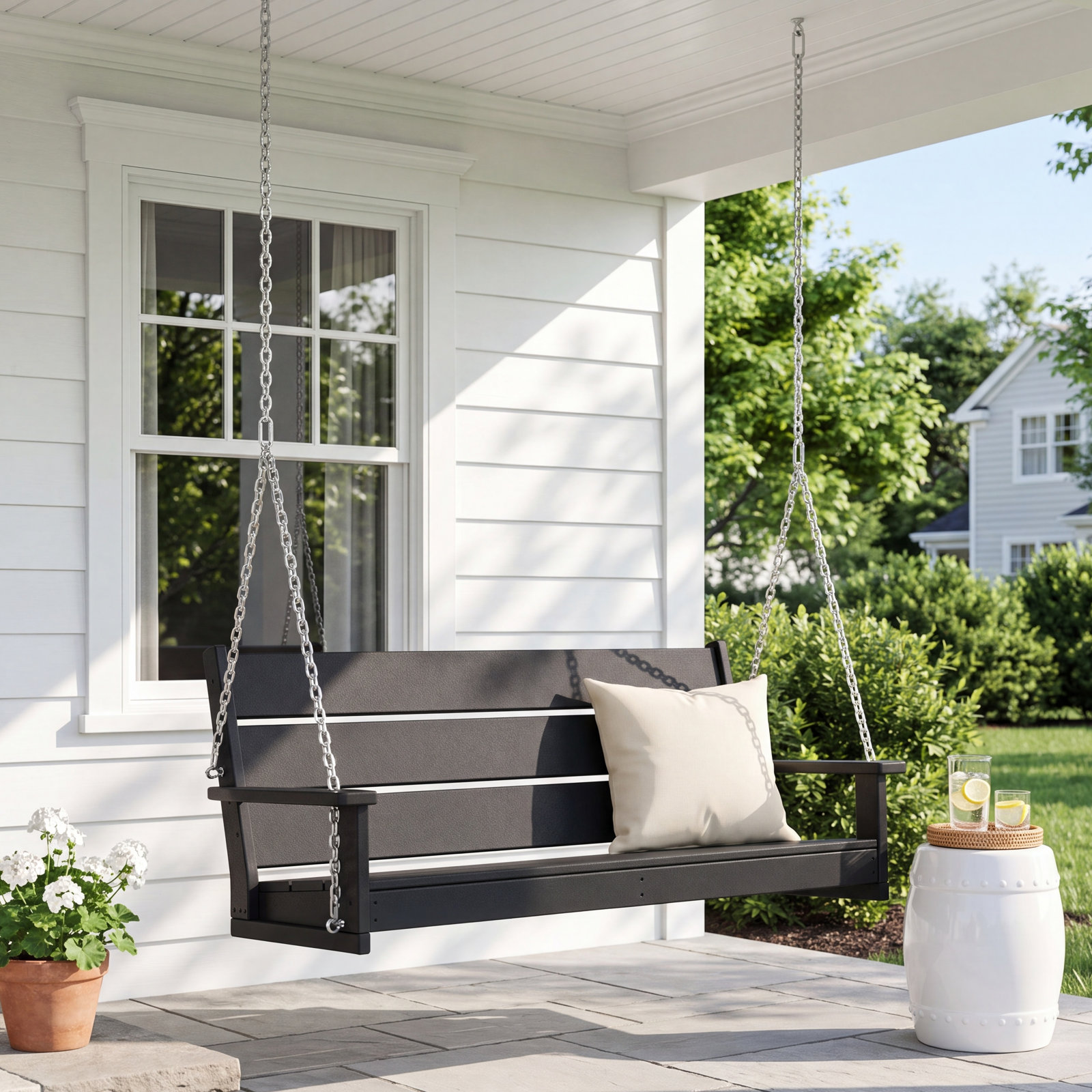 POLYWOOD® Lakeside Porch Swing, Black