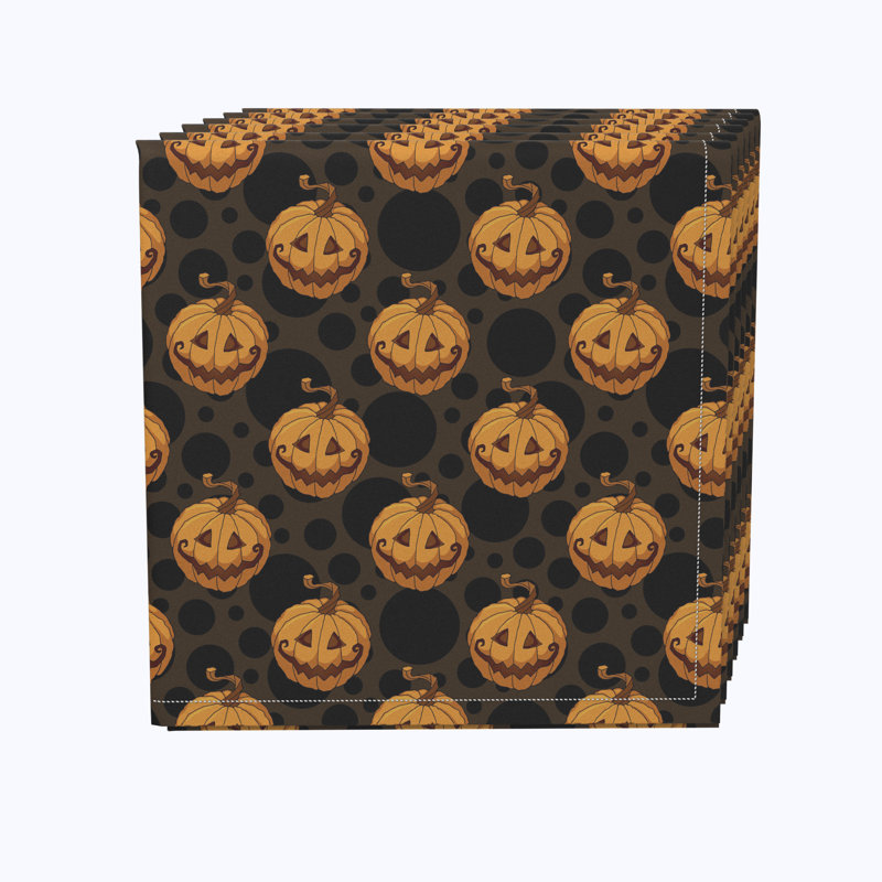 Polyester Floral Square Napkin, Spooky Pumpkin Smiles
