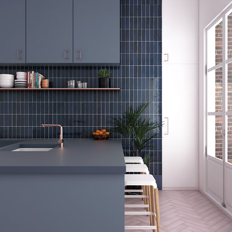 Artisanal 2.5X8 Ceramic Subway Wall Tile , Blue
