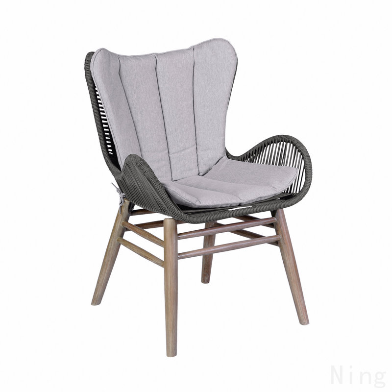 Chaise de patio d'extérieur en bois d'eucalyptus clair et corde gris anthracite