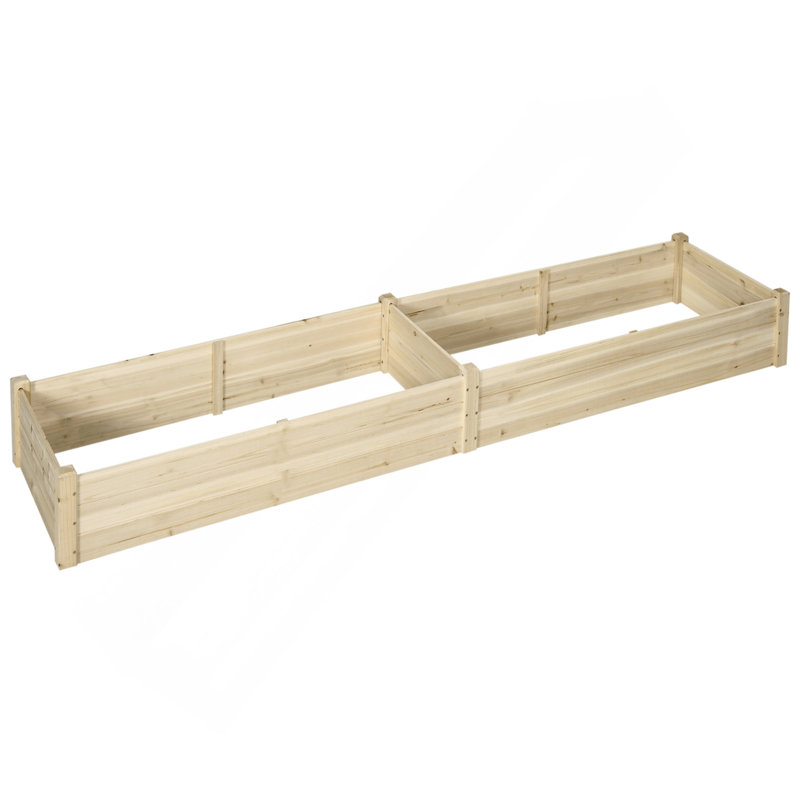 Ensemble de jardin surélevé en bois de 8 pi x 2 pi Outsunny, jardinière surélevée avec 2 boîtes, fond et doublure auto-drainants, patio pour cultiver des légumes, des herbes et des fleurs, naturel