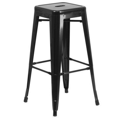 Gyeong 23.75'' Square Metal Indoor-Outdoor Bar Table Set with 2 Square Seat Stools