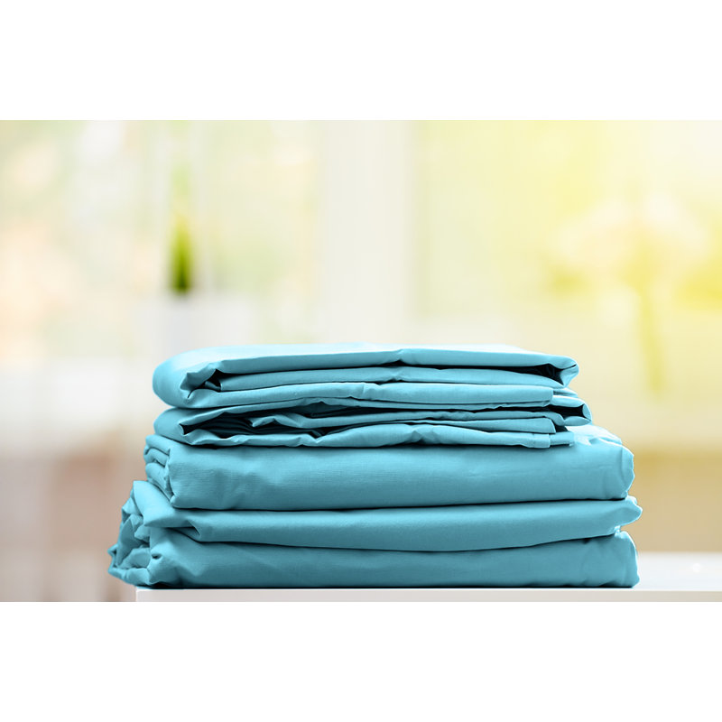  Ensemble de draps en rayonne de bambou Hotel Quality, Simple + 2 taies d'oreiller, Bleu sarcelle