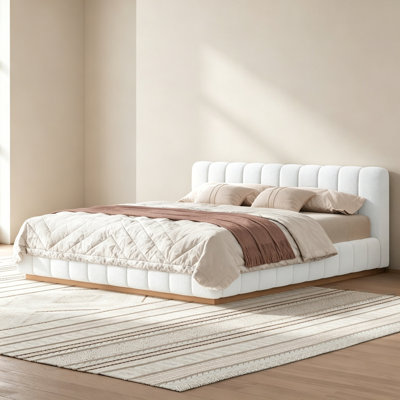 Structure de lit tapissier moderne avec base en bois, blanc, sans sommier tapissier