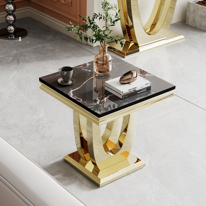 Chiann Marble Top End Table, Black, Gold