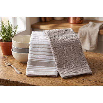 Lot de 2 torchons de cuisine gris anthracite, 100 % coton, absorbants, gaufrés et éponge, 40 x 60 cm, rayés et unis