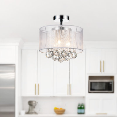 Lustre encastré en cristal 3 lumières 12 pouces 12 po - Luminaire de plafond compact avec abat-jour en cristal blanc étincelant