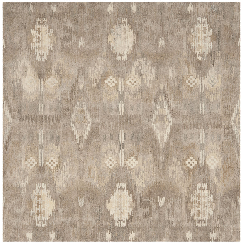 Kouerga bHand Tufted Wool Ikat Rug, Square 7'