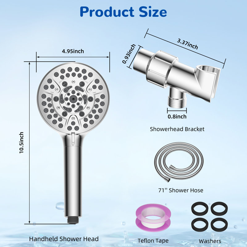 High Pressure 10-Spray Handheld Shower with 2 Filters, 71-Inch Stainless Steel Shower Hose and Adjustable Shower Holder
