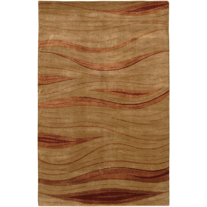 Aadi Abstract Hand-Knotted Brown/Tan Area Rug, Rectangle 2' x 3', Brown, Red, Orange