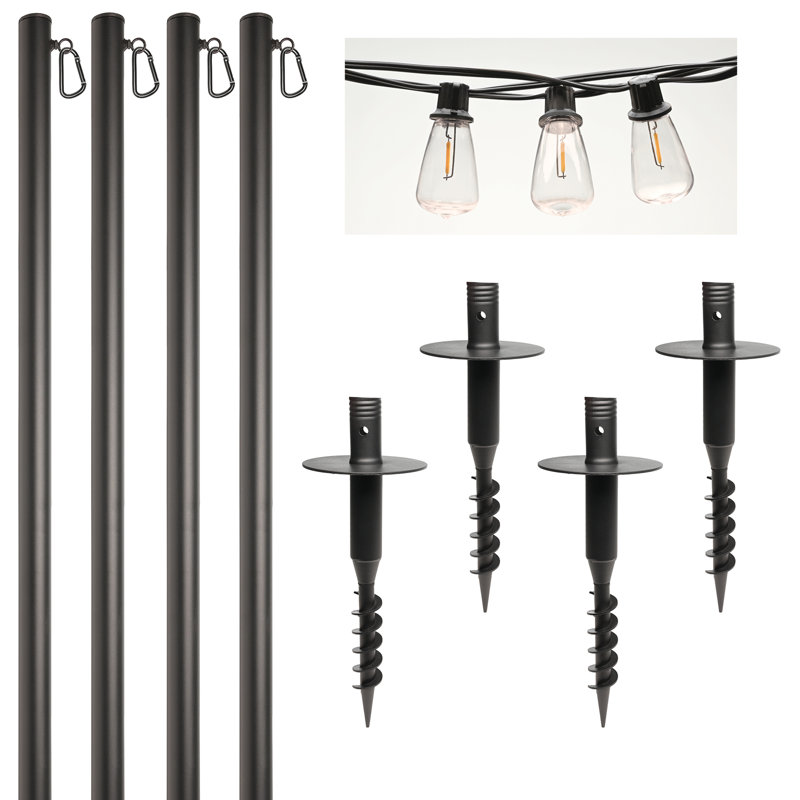 Ensemble de 4 poteaux lumineux V2 Excello Global Products avec 100 pi de lumières à DEL Edison (montage dans la cour)