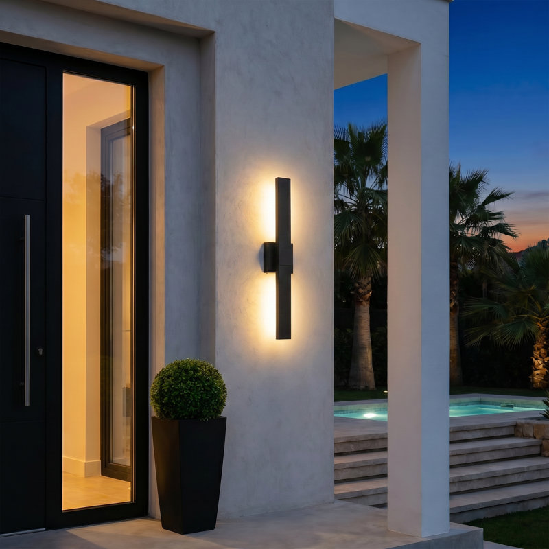 Applique murale d'extérieur 24 po en aluminium noir moderne à intensité variable intégrée de 21 W à DEL, homologué ETL