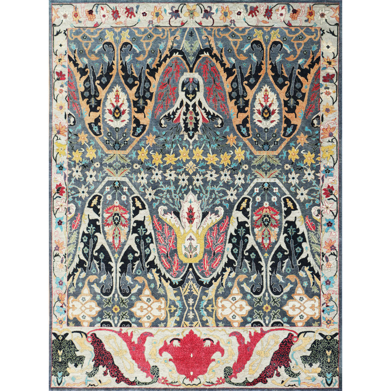 Hand Knotted Wool Geometric Area Rug in Blue/Beige/Red, Rectangle 9' x 12'