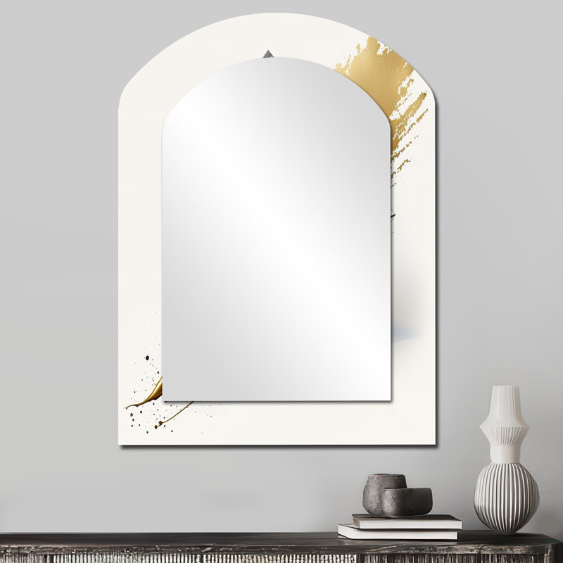 Black And Gold Cubic Expression IX - Cubism Arch Decorative Mirror, Modern Asymmetrical Wall Mirror, Printed Metal Art