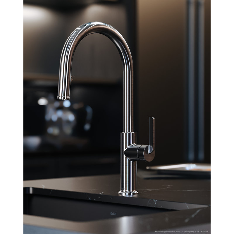 Robinet de cuisine rétractable avec bec en C Authentica, Noir, noir, noir, noir