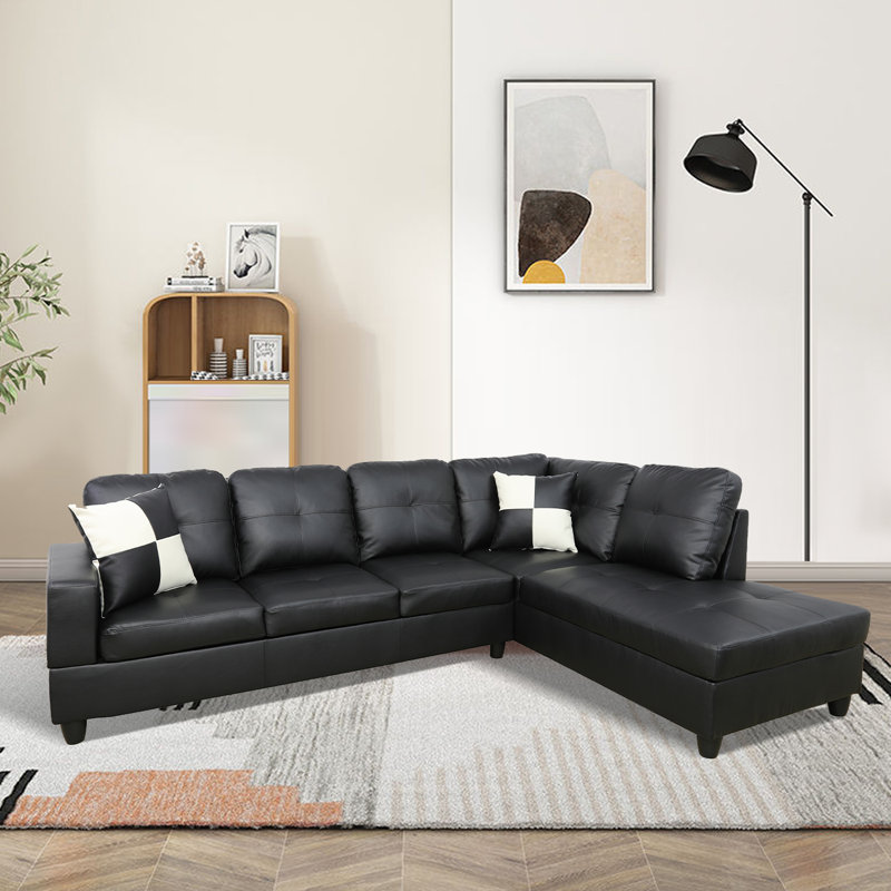 Canapé modulaire en cuir 2 pièces Bakos, Accoudoir à droite (vu de face), Similicuir noir