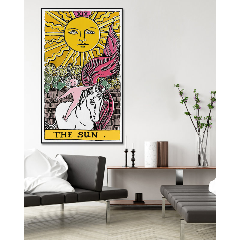 Le soleil par Rita Taverni sur toile, Cadre noir, H 31 po x l 19 po